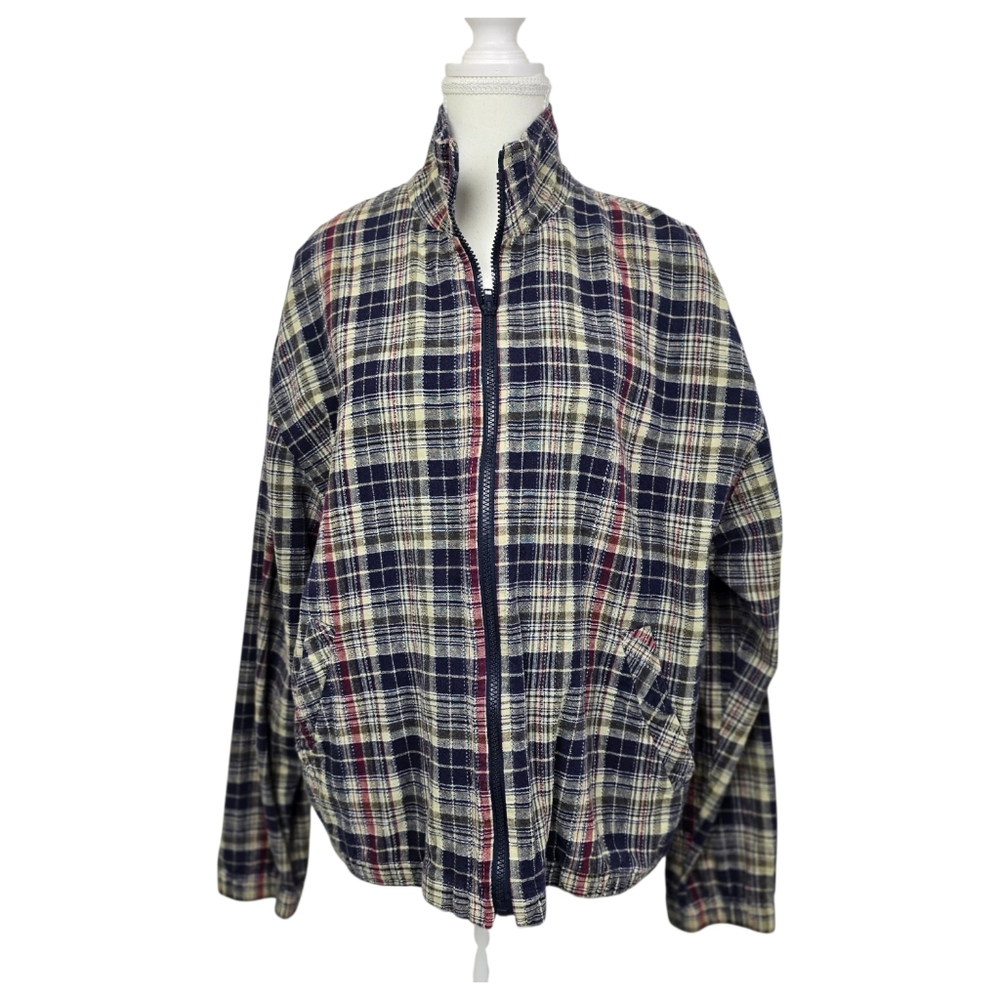 Vintage Snazzie Plaid Linen Blend Zip Up Jacket Size L | Retro Lightweight